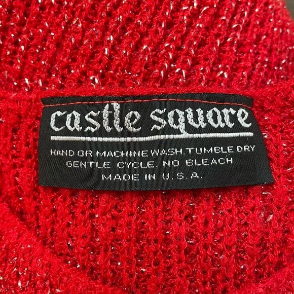 Vintage Castle Square sparkly red short sleeve sweater size Medium - Picture 4 of 4